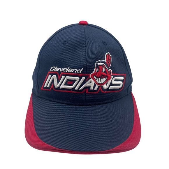 Cleveland Indians Hat Cap Strap Back Red Blue Chief Wahoo MLB Baseball Mens - Picture 1 of 6